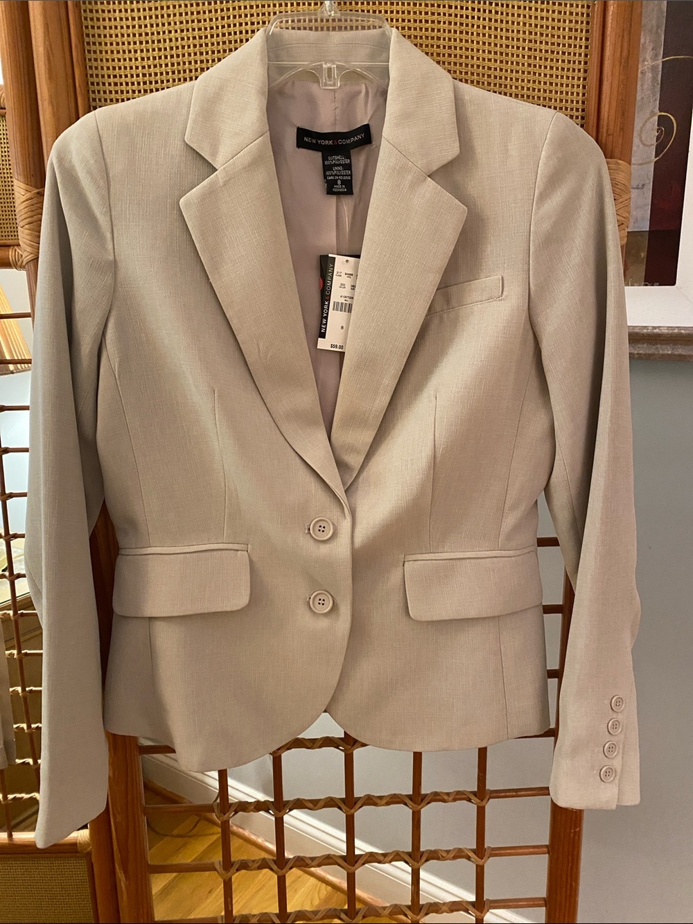 New York & Company Beige Tailored Two-Button Blazer